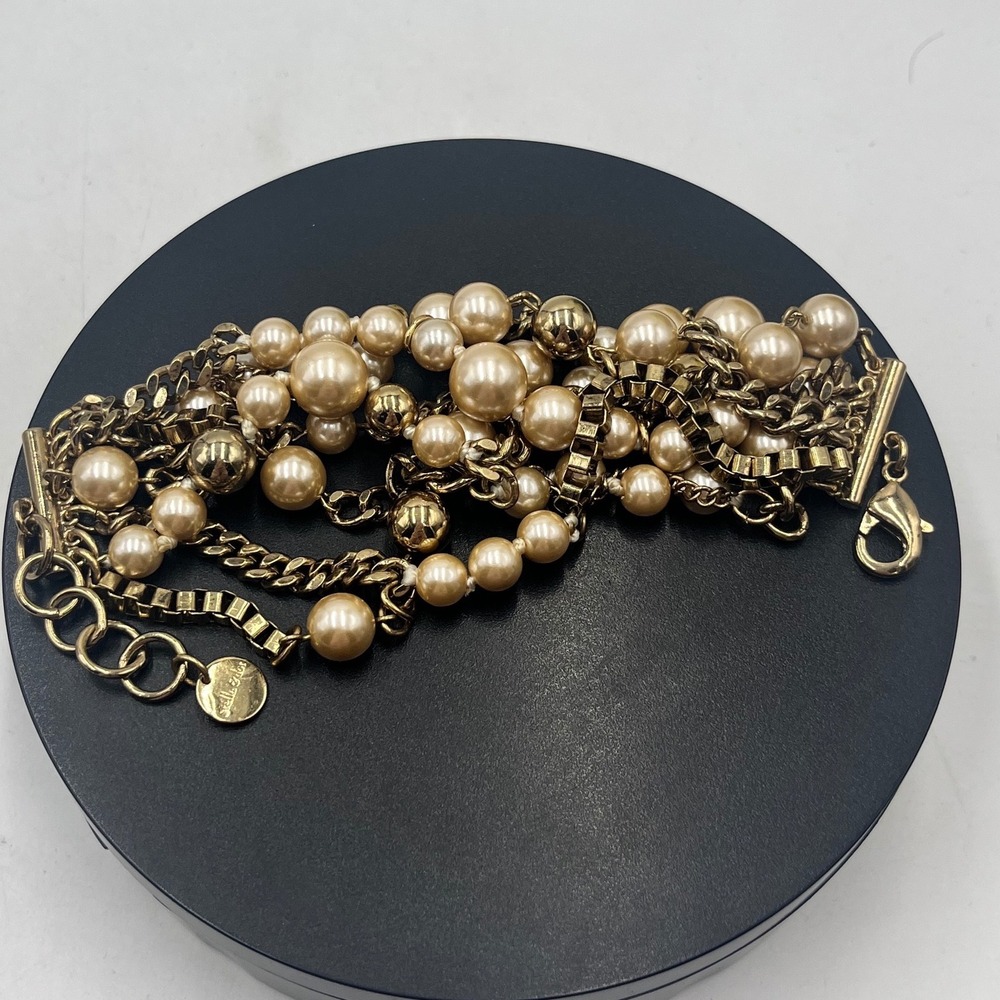Stella & Dot Retired‎ Lucia MultiStrand Champagne Faux Pearl Statement Bracelet